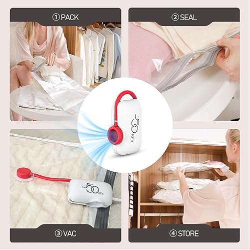 Miniatura 7 de Bolsas de almacenamiento al vacío para viajes, paquete de 10 bolsas de sellado al vacío para ropa de viaje, kit de embalaje de compresión con bomba
