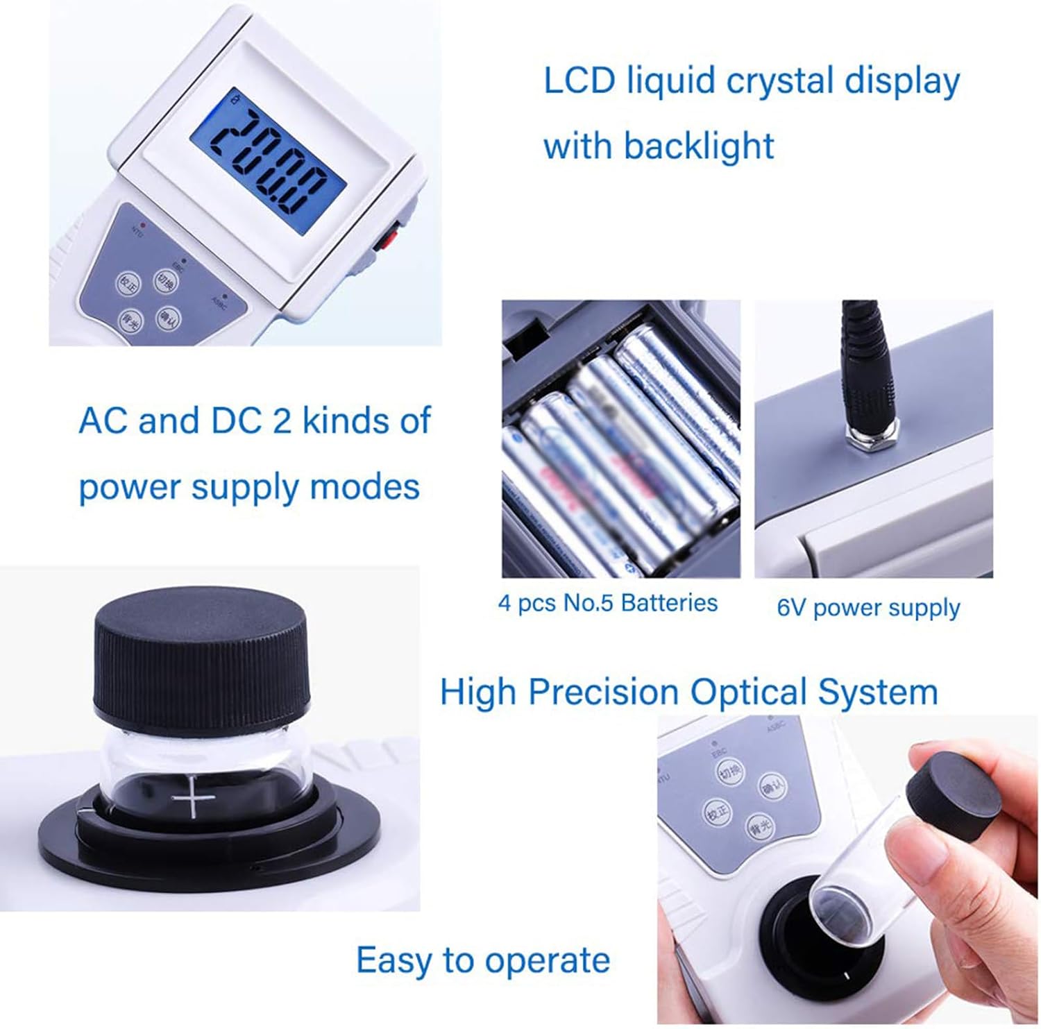 Portable Handheld Turbidimeter, PH Sensor Industrial Water, Water Turbidity Meter, Measurement Range 0-200 (NTU), Backlit Display, for Water Quality Testing