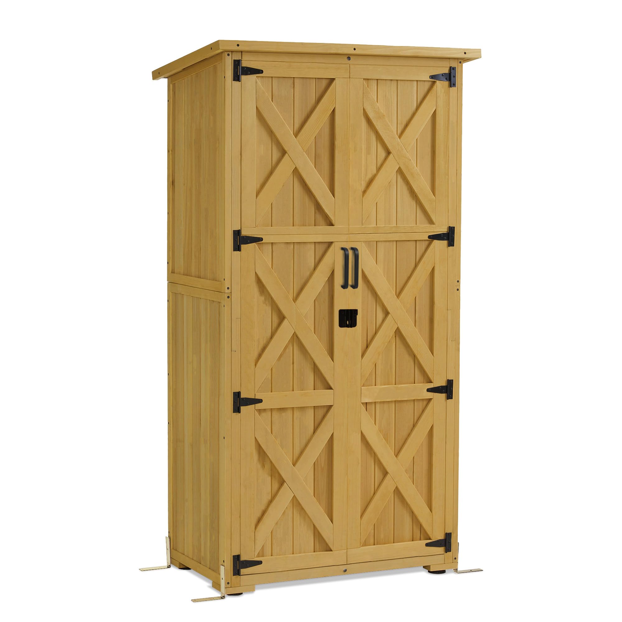 M MCombo Gartenschrank Holz, Gartenhaus Klein Wetterfest, Outdoor Gerätehaus Geräteschuppen, für Außenbereich Balkon Terrasse, 0878-F (Natur)