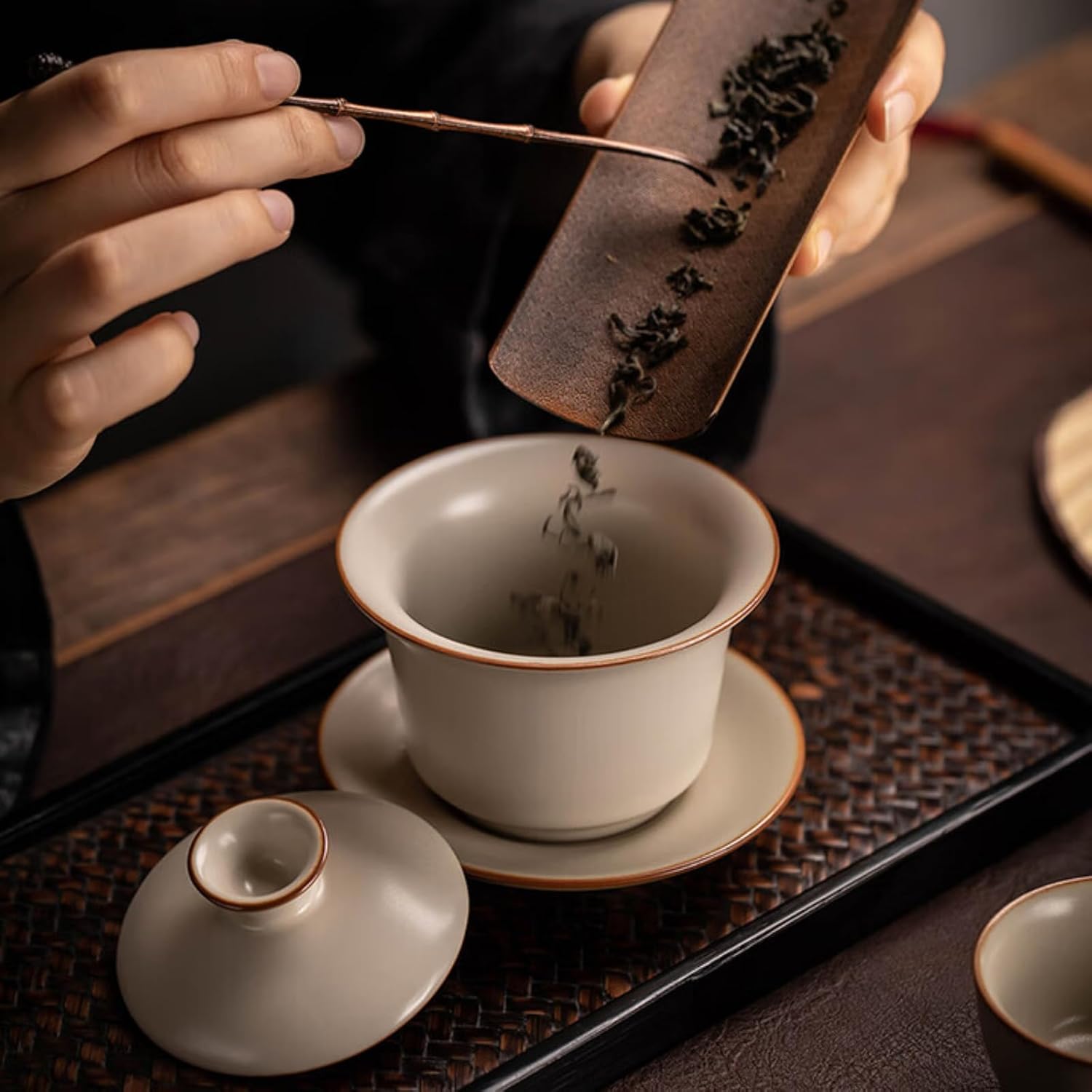 Ruyao Ceramics Gaiwan Tea Bowl, 150ml 5.1oz, Light Yellow Kungfu Tea Set