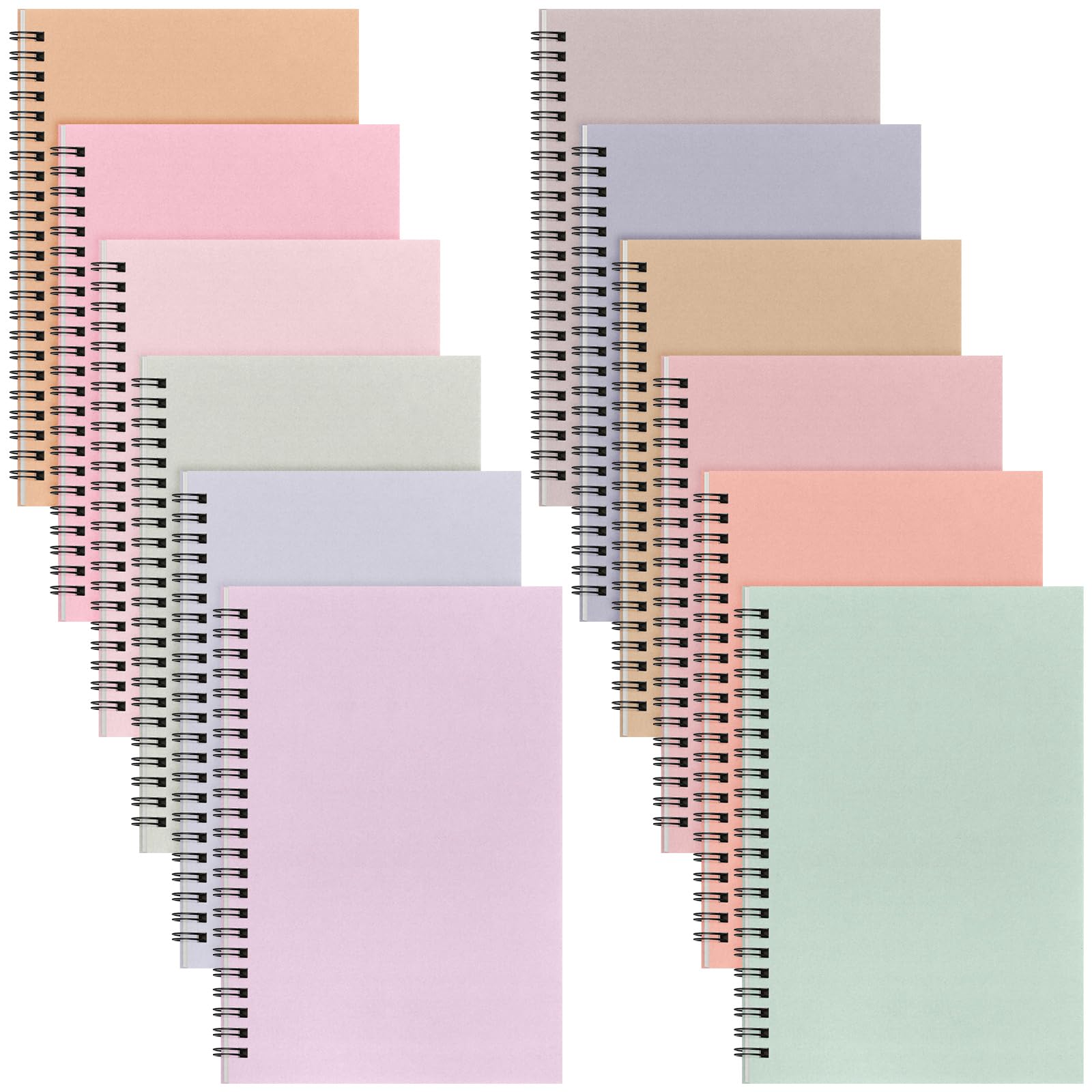 Fuutreo 12 Pcs Spiral Notebook for Work A5 5 x 7 Inch College Ruled Spiral Journal Notebook Kraft Cover Ruled Paper, 12 Color, 60 Sheets, 120 Pages for Office School(Macaron Color, Classic)