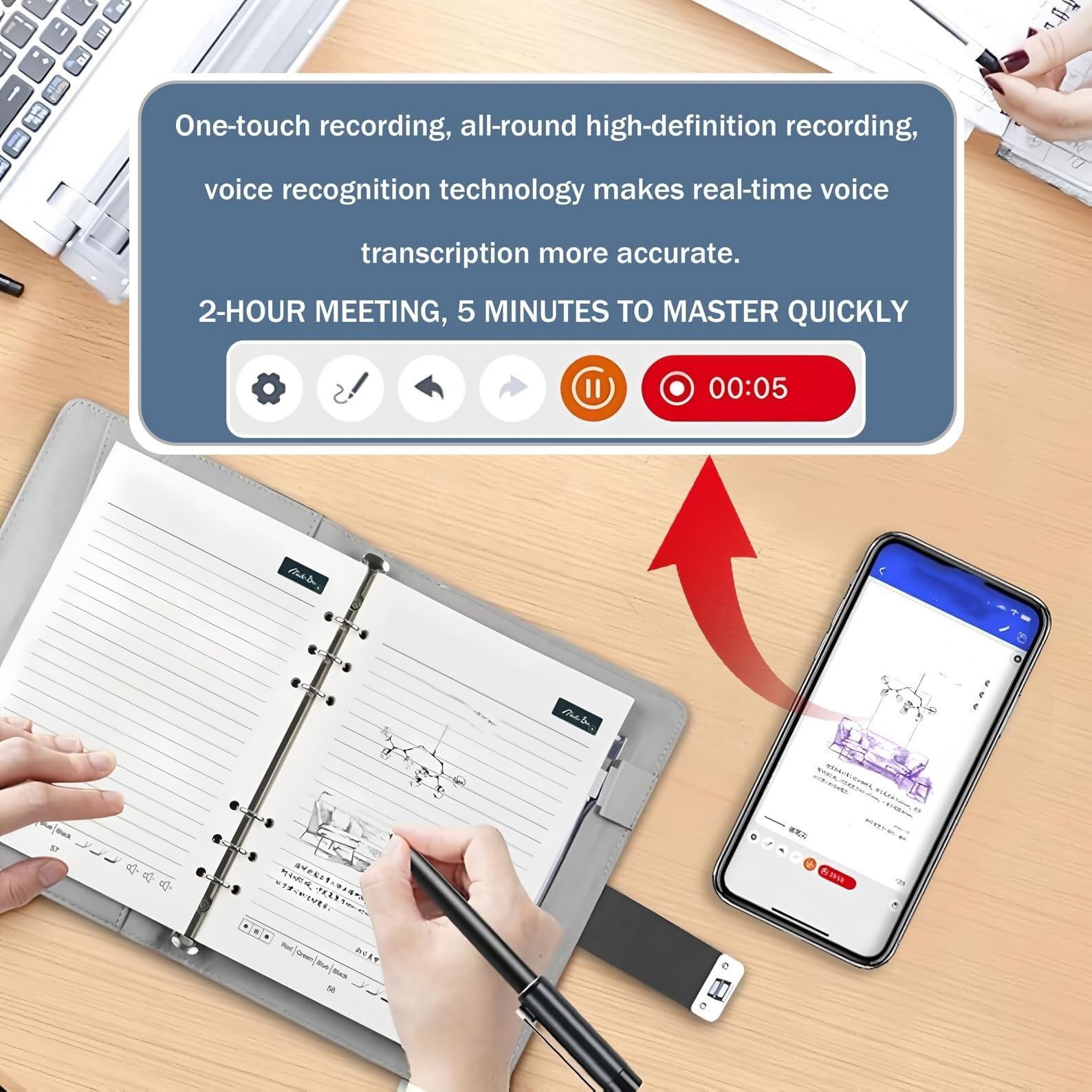 Syncify Digital Sketchbook Pro V2 – A5 radierbare Papiermine + 5 Ersatzminen, Smart Sync Pen & Notizbuch zum Zeichnen, Schreiben, Notizen (Rosa)