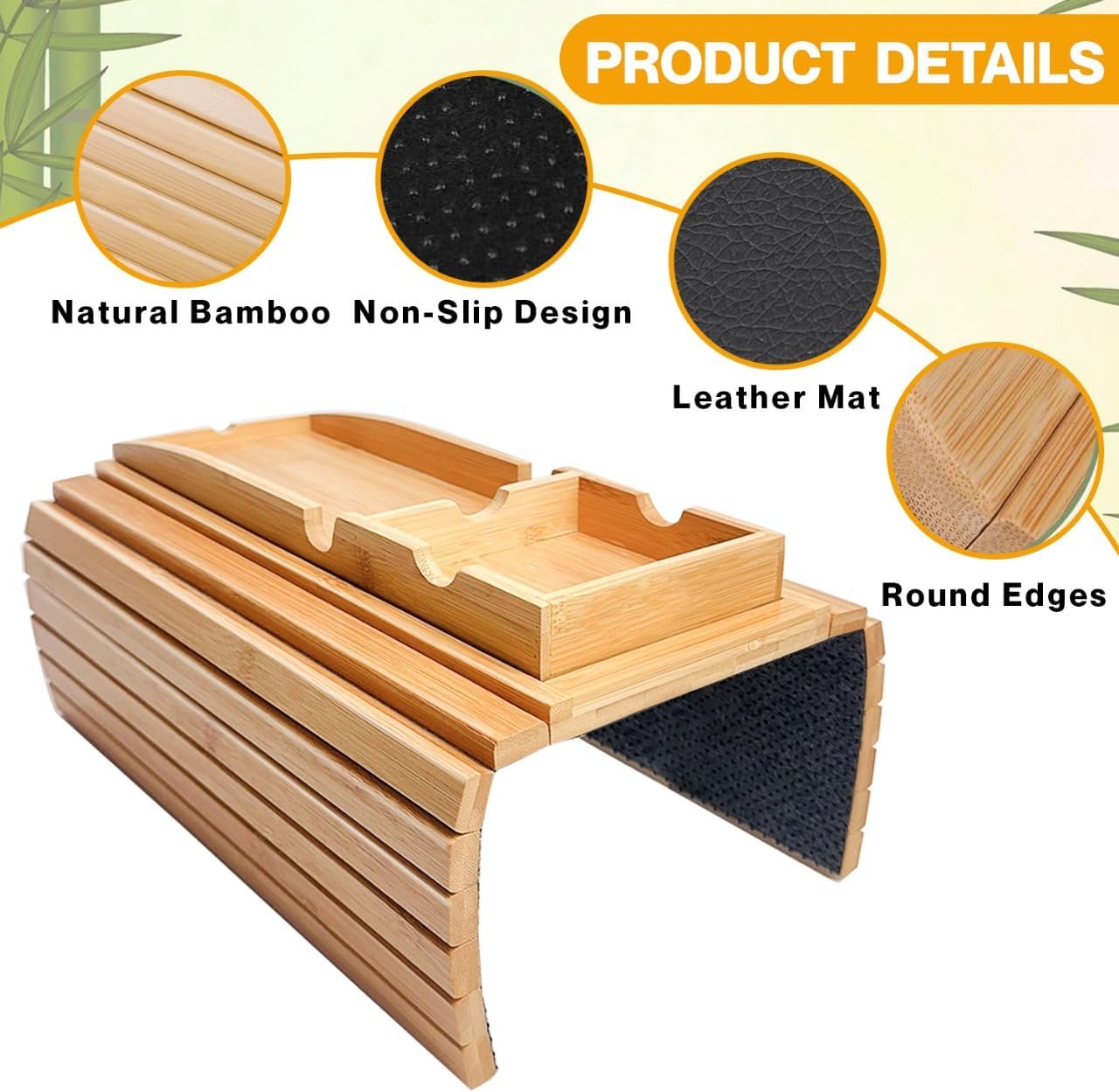 Couch Cup Holder | Couch Caddy with Detachable Couch Cup Holder Tray | Anti-Slip Foldable Sofa Table Tray - Cup Holder Tray for Drinks Cup Cellphone Remote Snacks