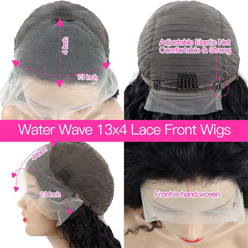 Lace Front Wigs Human Hair Water Wave 13x4 Lace Frontal Human Hair Wig Pre Plucked 150% Density Brazilian Virgin Human Hair Wigs with Baby Hair for Black Women Natural Color 30 Inch