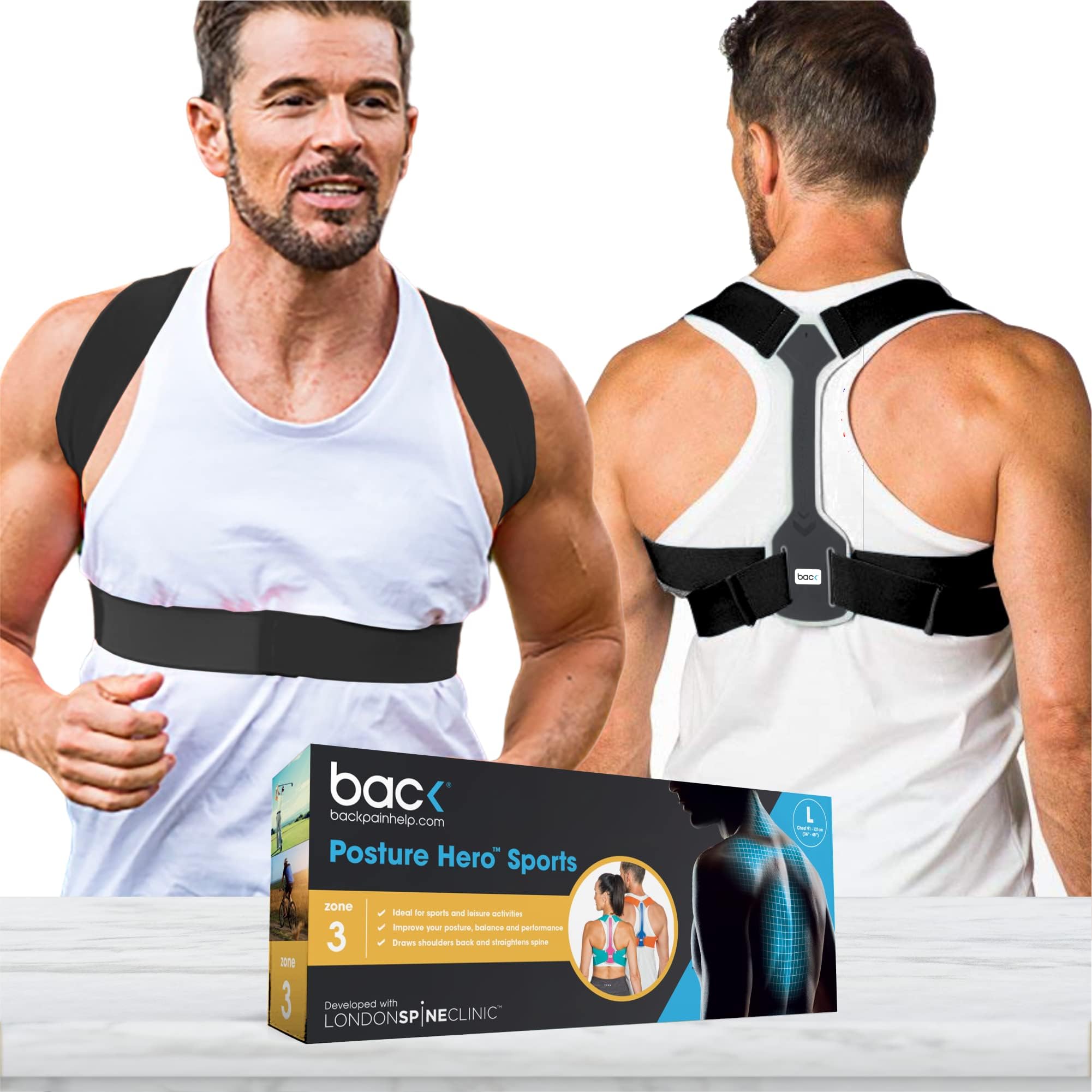 backPosture Hero™ Sports for Men & Women - Award Winning Posture Support (Black/Charcoal Grey, Small/Medium)