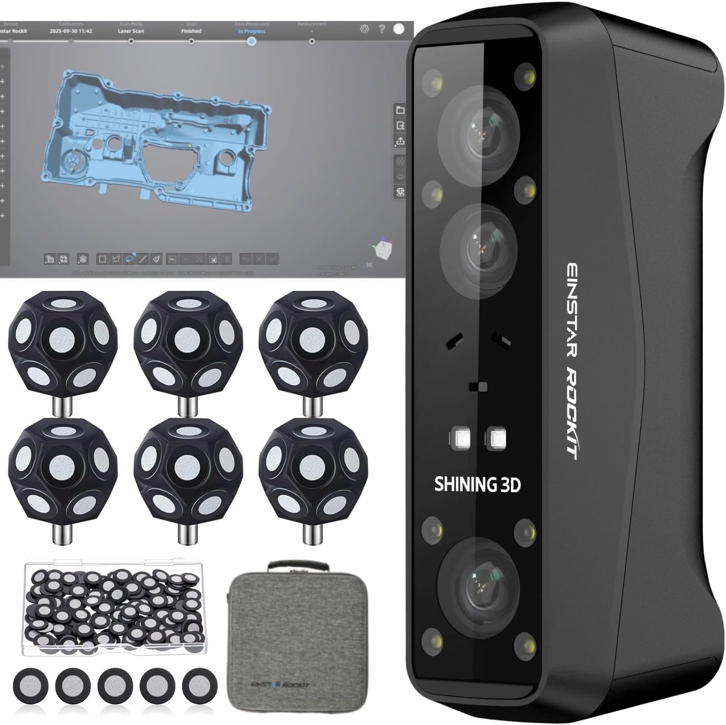 Shining3D [ Einstar Rockit Wireless Laser 3D Scanner ] with Scanning Software, 38 Laser Lines, 7 Parallel Laser Lines, 0.05mm HDR for Reverse Engineering, Manufacturing and Art