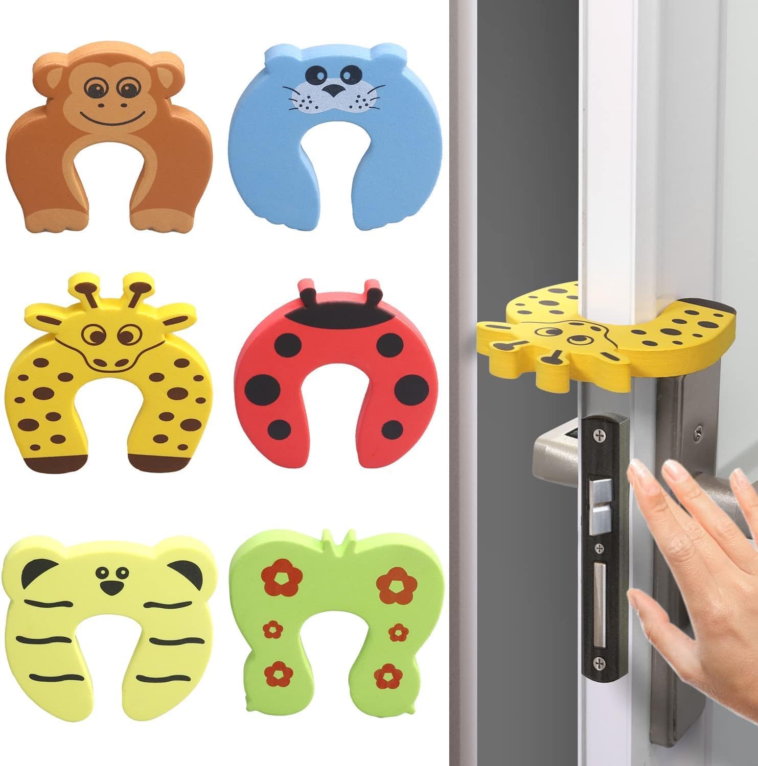 Door Finger Pinch Guard 6pcs, Soft Foam Cushion Door Safety for Kids Cartoon Animal Baby Door Slam Stop Prevent Finger Pinch Injuries, Slamming Door, Child or Pet from Getting Locked in Room