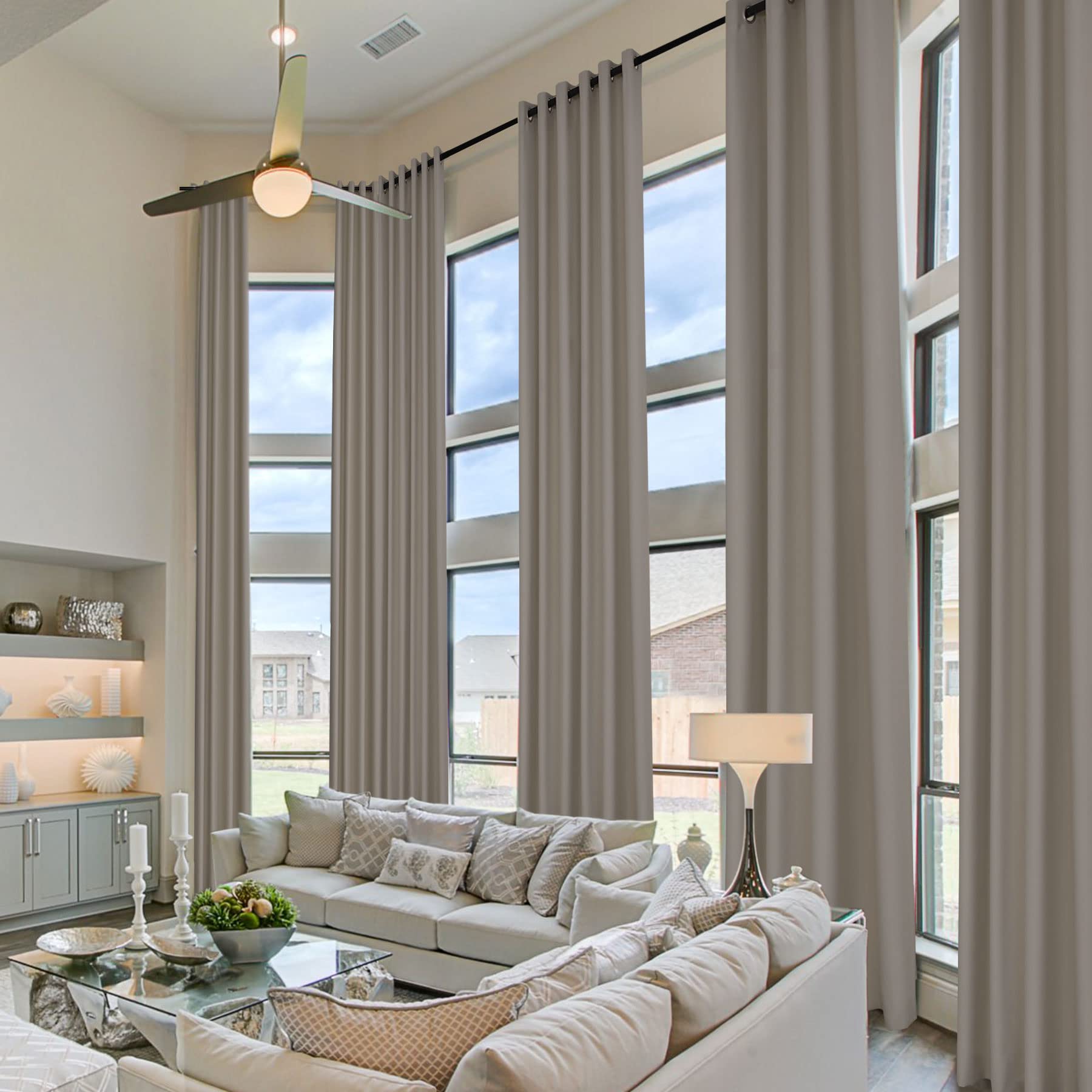 Frelement 138 Inches Extra Long Blackout Curtains Panels Thermal Insulated Window Curtains with Grommets for High Ceiling Villa Theatre Custom Made Curtains, 50" W x 138" L, 2 Panels, Taupe