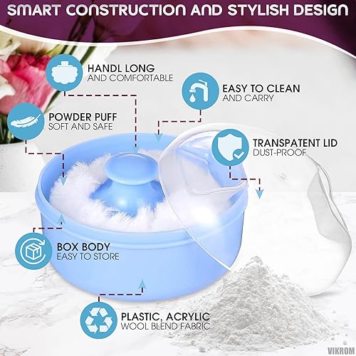 Miniatura 4 de Juego de 2 cepillos de talco para polvo con soporte, para mujer, 3.6 x 2.45 pulgadas, color rosa y azul, fácil de limpiar y almacenar, soplo suave y