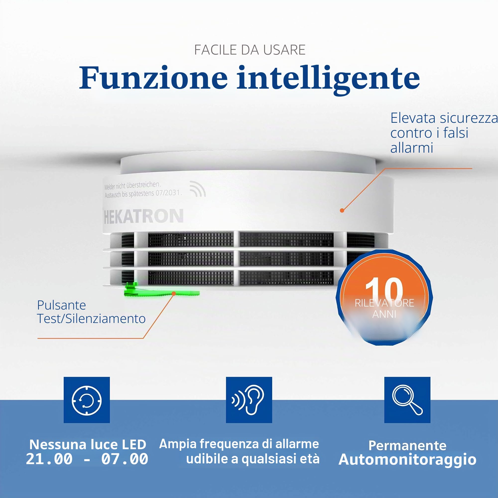 Hekatron Genius Plus X Edition - Rilevatore di Fumo con Batterie Integrate e Cuscinetti Adesivi Inclusi - Bianco