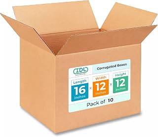 Medium Shipping & Moving Boxes 16x12x12 inches (10-Pack) - Extra Strength 200 lb vs Regular - Corrugated Boxes for Packaging Moving and Delivering - Box for Moving - Square Box by IDL Packaging