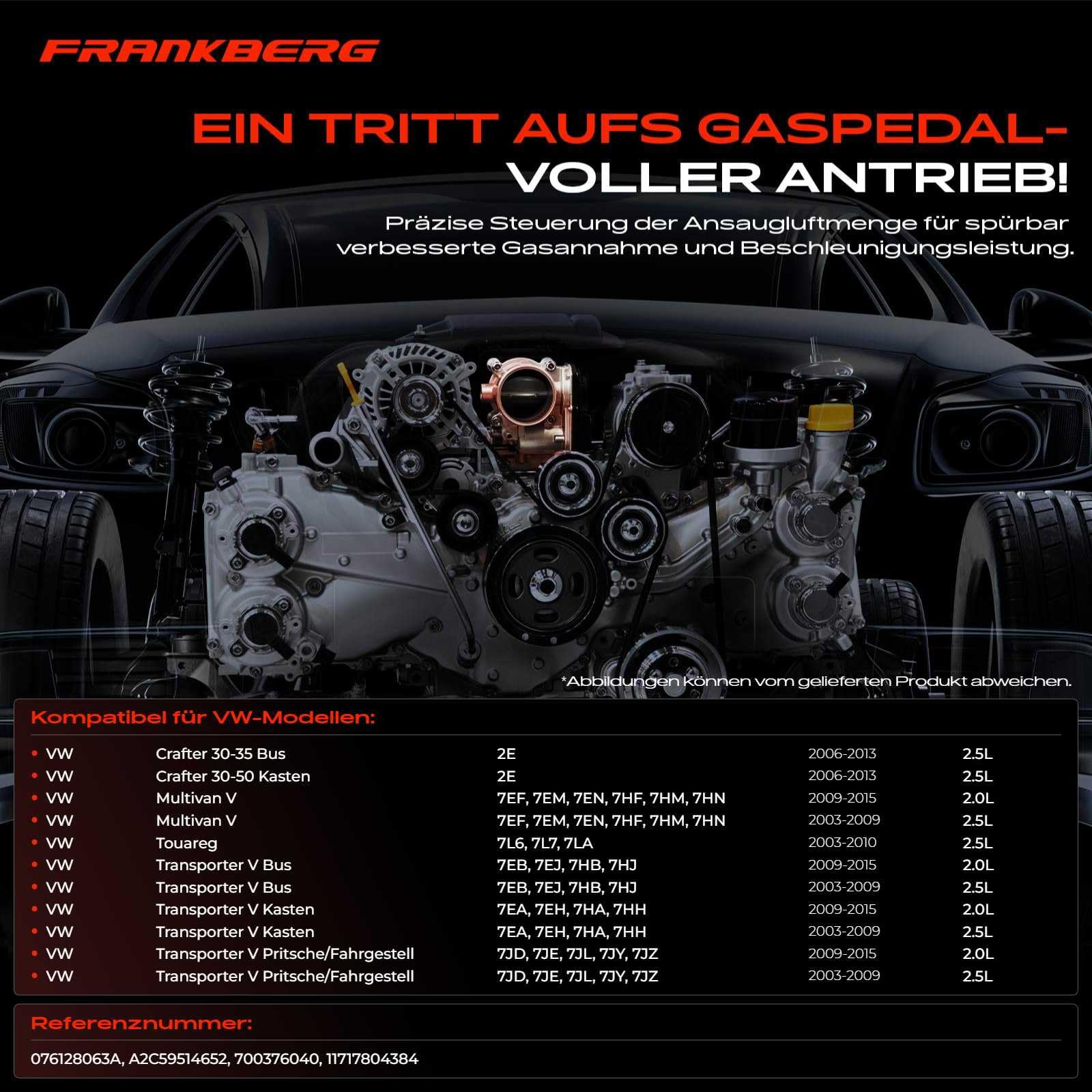 Frankberg Drosselklappe Drosselklappenstutzen für C.r.a.f.t.e.r 30-35 2E C.r.a.f.t.e.r 30-50 2E 2F M.u.l.t.i.v.a.n V 7E 7H T.o.u.a.r.e.g 7L6 7L7 7LA 076128063A