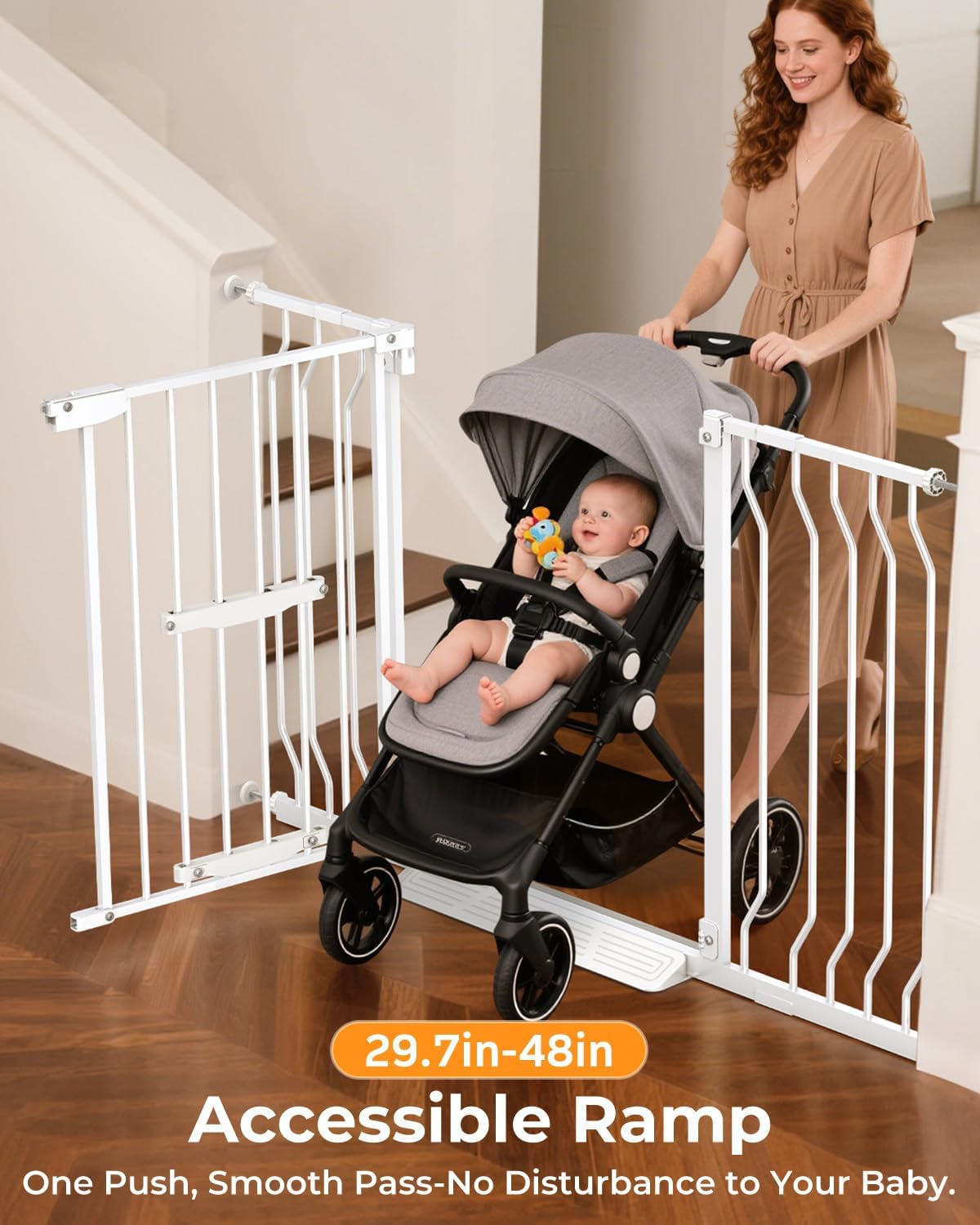 30"-48" Extra Wide Baby Gate with Adjustable Cat Door (5 Height Settings), 30.5" Tall, No-Drill Pressure Mount, Includes 2 Extensions, Pet & Toddler Safety Gate for Kitchens, Stairs, and Doorways