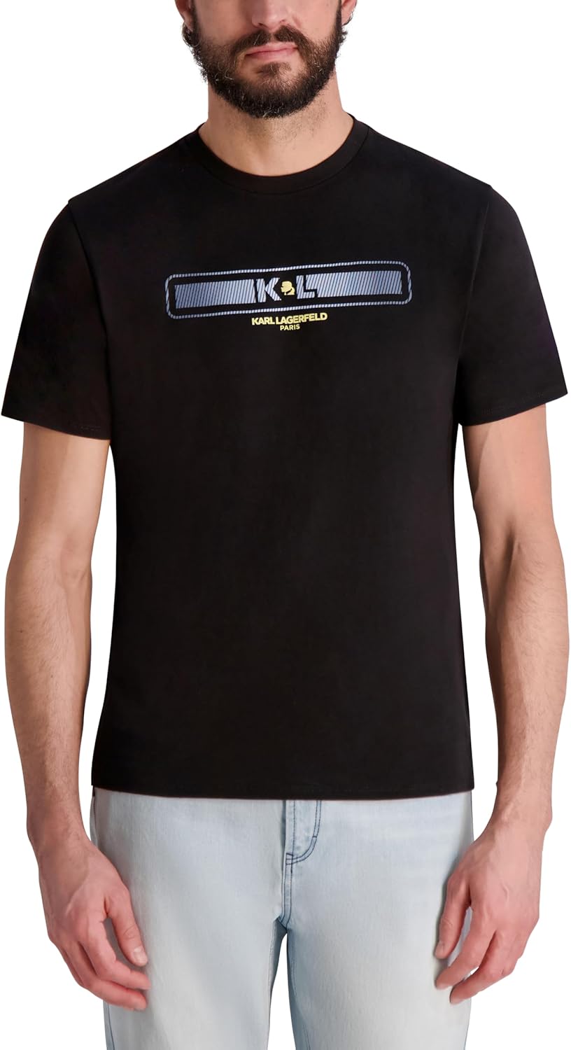 Karl Lagerfeld Mens Short Sleeve Crewneck Karl Stripe Graphic Design T-Shirt