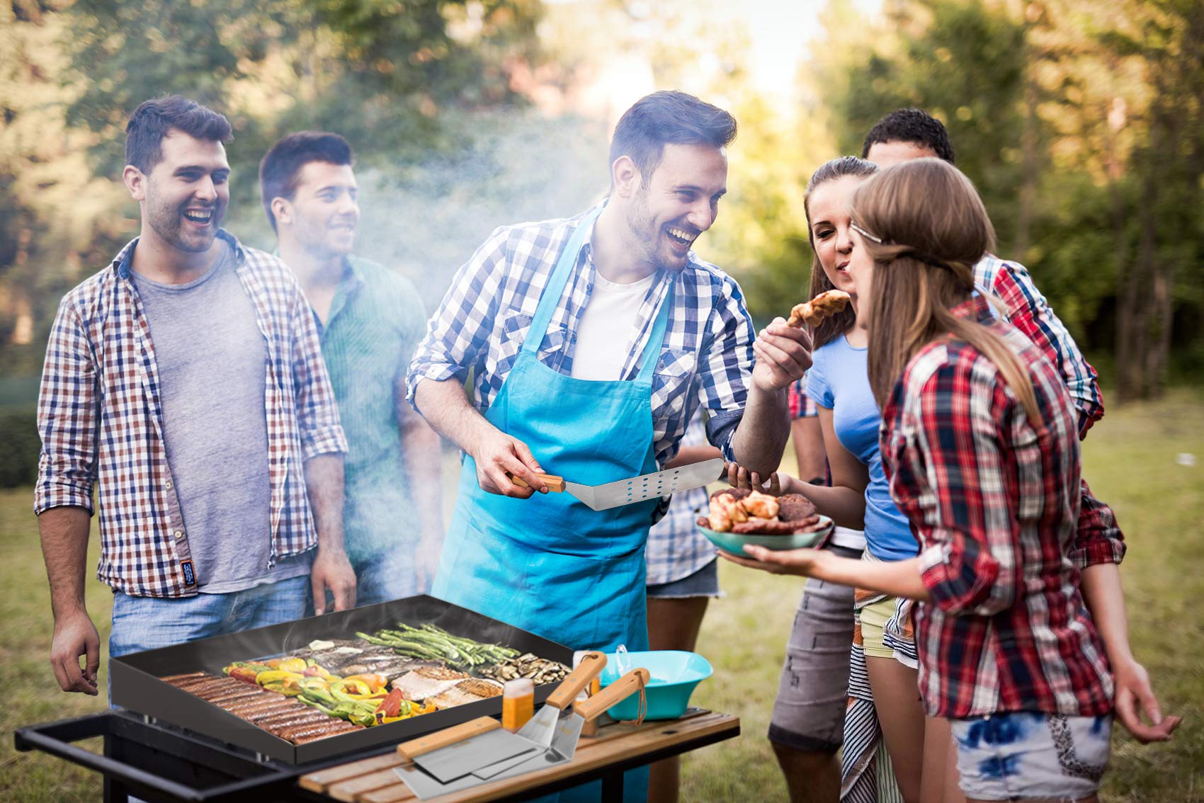 Stanbroil Zestaw 4 szpatułek – zestaw akcesoriów do grilla ze stali nierdzewnej z drewnianym uchwytem, idealna do grillowania na świeżym powietrzu, na płaskim blacie, gotowania, na kempingu,
