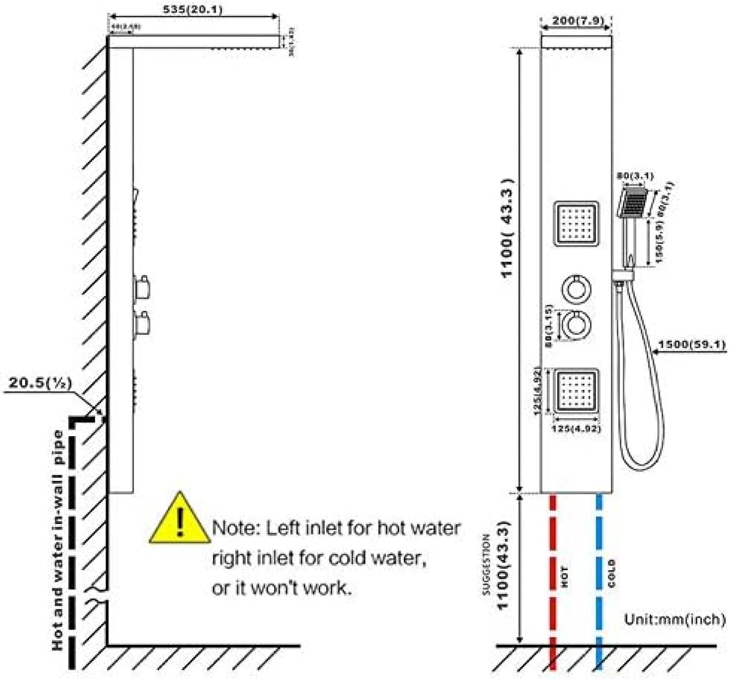 Stainless Steel Shower Panel Thermostatic Shower Suit, Rainfall Shower Head Massage Suit with Body Jets