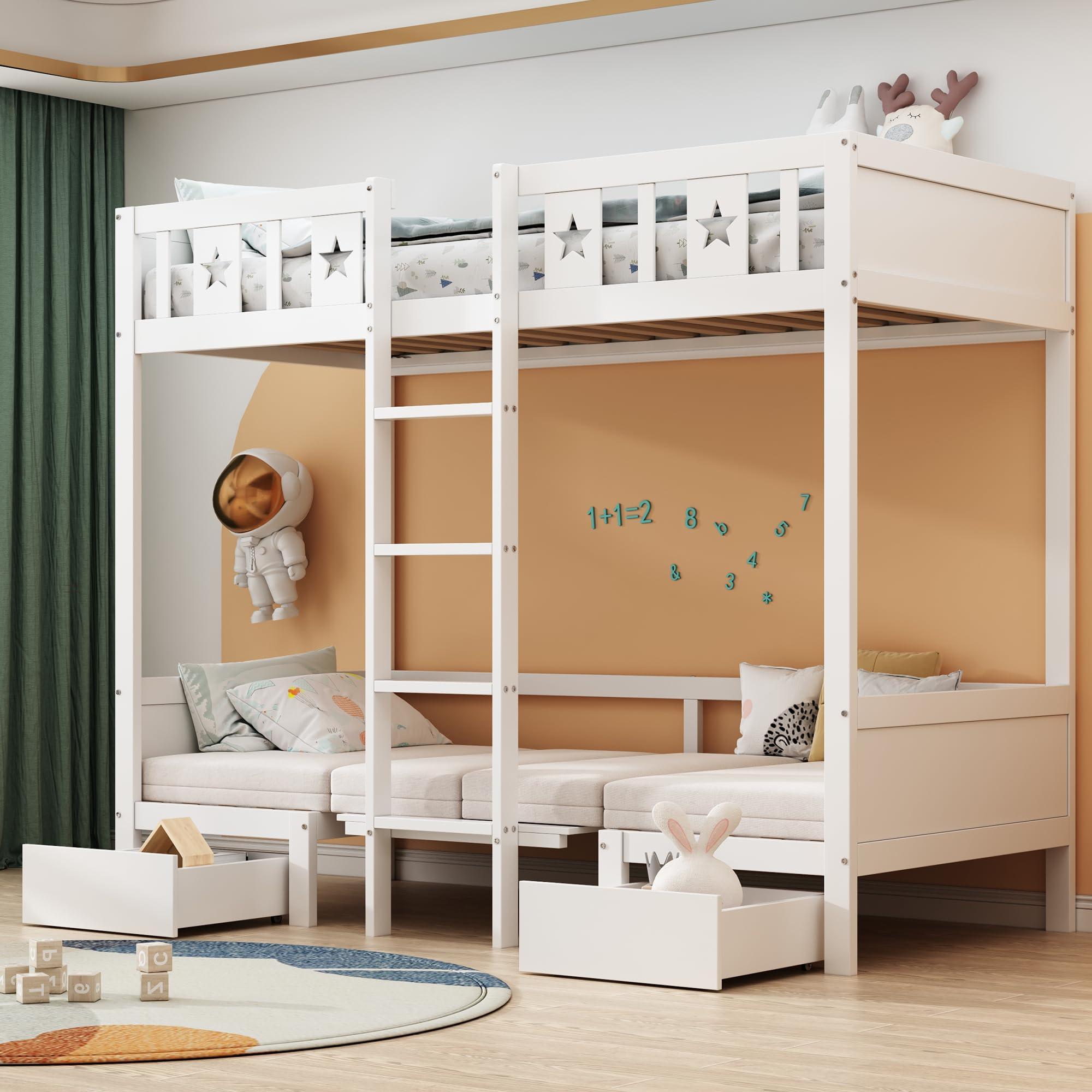 Hoogslaper Huisbed - Wit MDF - 90×200 cm - Inclusief ladder