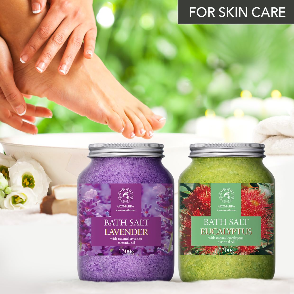 Sali da Bagno Set Lavanda & Eucalipto 2х1300g - Sale Marino con Olio Essenziale di Lavanda - Olio Essenziale di Eucalipto - Bagno Rilassante - Cura del Corpo - Relax - Bellezza - Aromaterapia