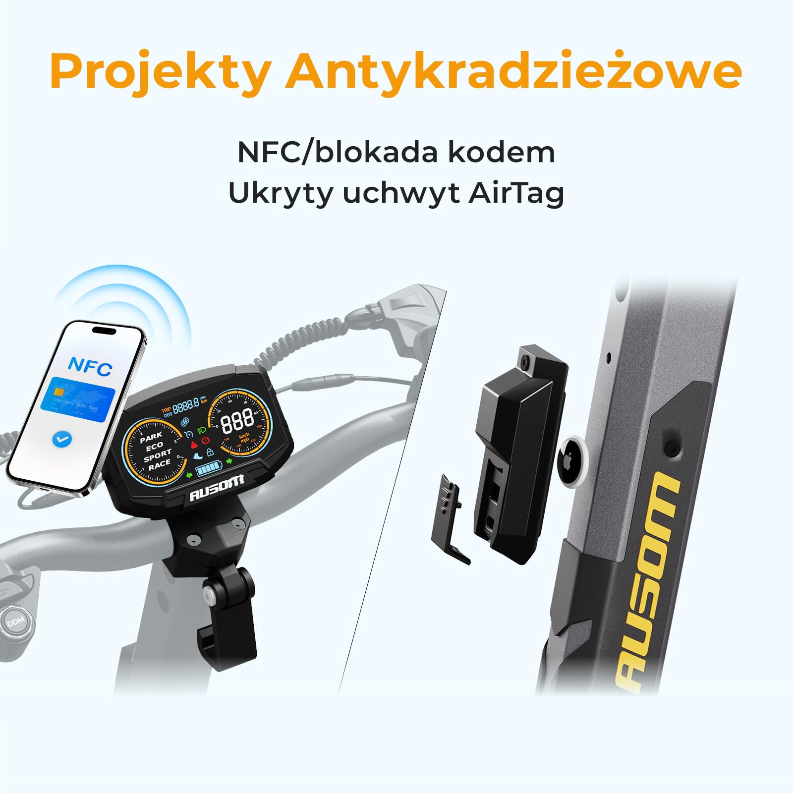 Dorosły skuter elektryczny z dwoma silnikami, Ausom L2 Max, zasięg 80-90 km, koła terenowe 10x3,0", składany skuter elektryczny