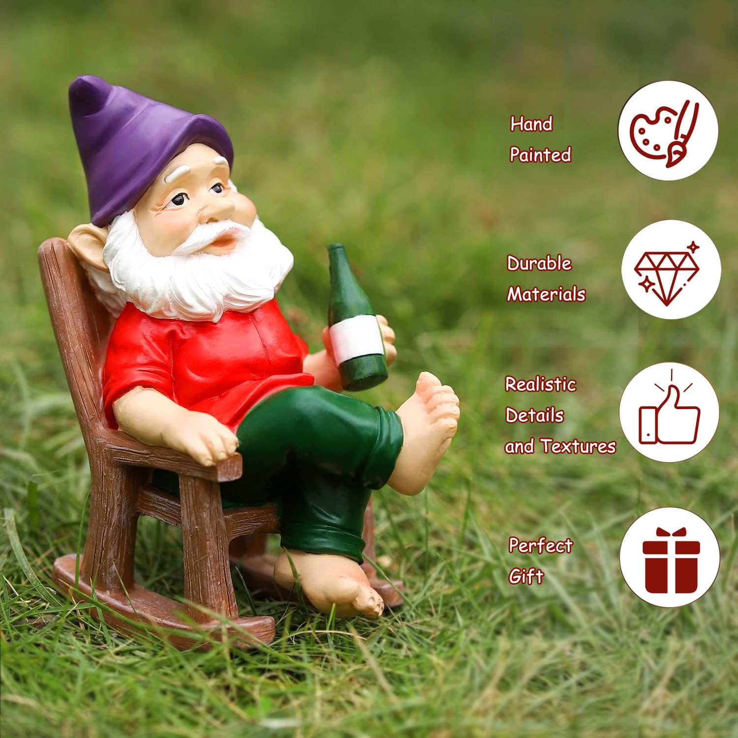 HeiPen Garden Gnomes Outdoor, Garden Statue Decor for Yard Lawn Patio Garden Gifts for Mom Grandma Women Wife Aunt Sister Friends(Red) - Image 3