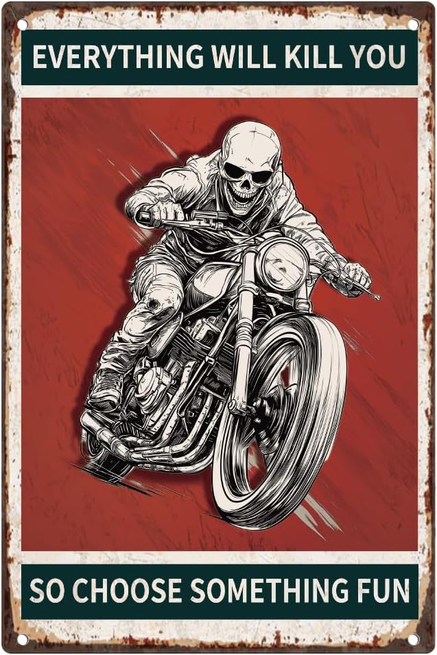 DOODLREAM Wall Decoration Tin Sign Skull Motorcycle Racer Vintage Alles Wird Dich Umbringen Also suchen Dir Etwas Aus Das Spa  macht Retro Art Poster for Home Club Cafe Garage Decoration 20 x 30 cm