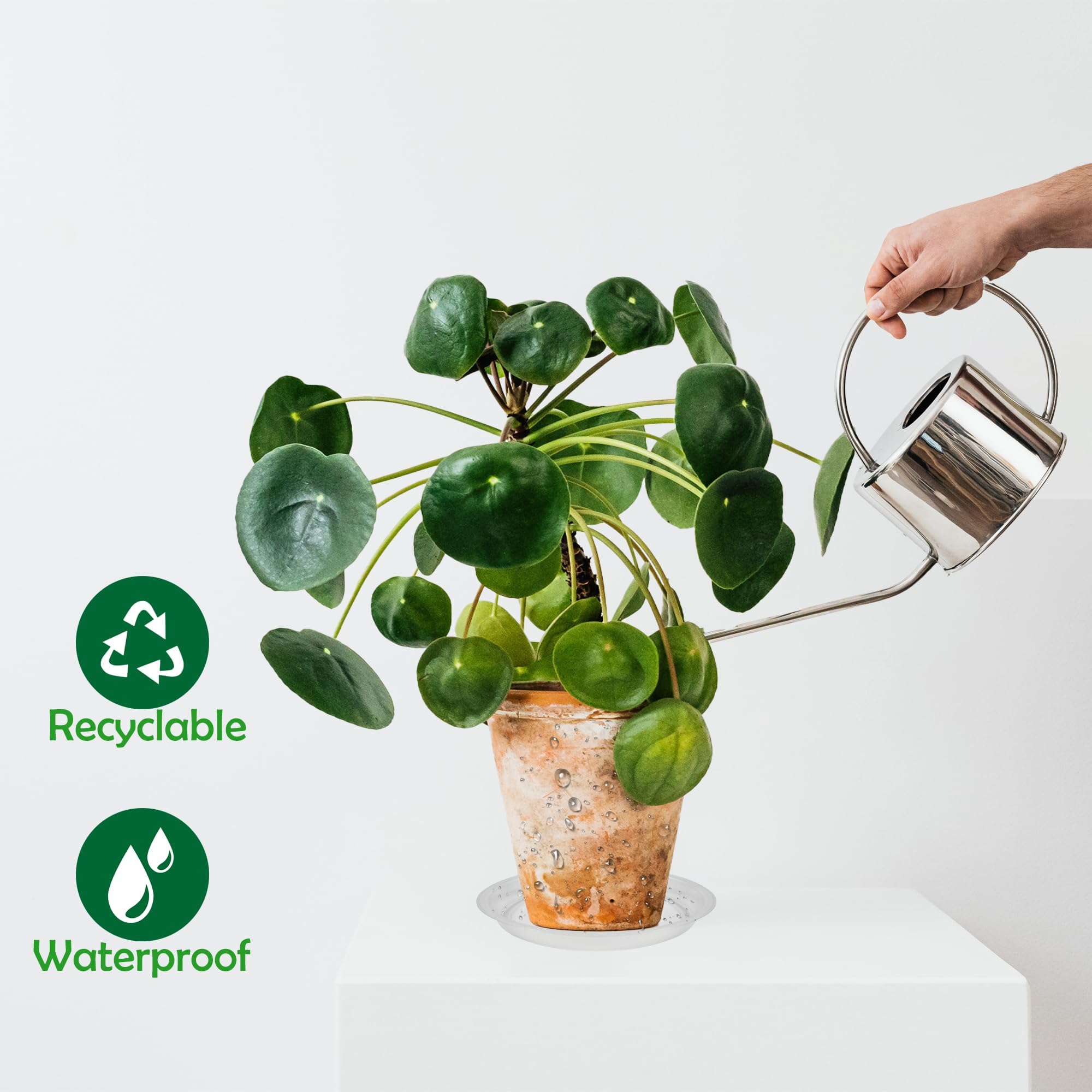 Runde Pflanzen-Untersetzer, robuste Pflanzgefäß-Untersetzer aus Kunststoff, passend für Töpfe mit Bodendurchmesser, Wasserauffangschale für Topfblumen, transparent, 40,6 cm (8 Stück)