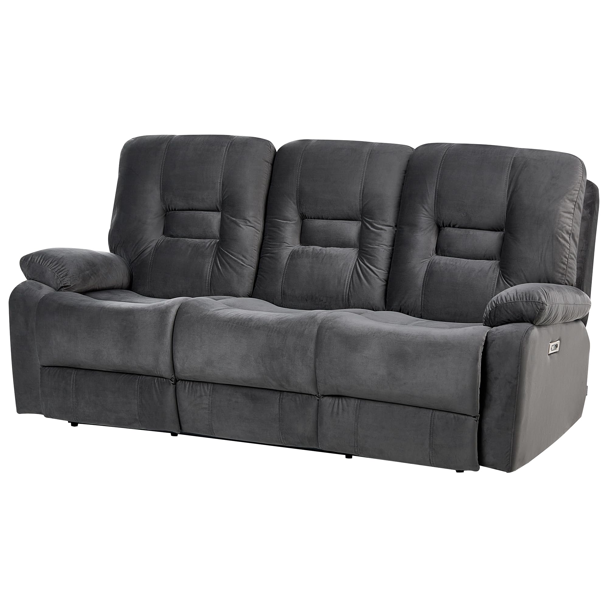 Beliani Sofá reclinable Moderno de Terciopelo eléctrico Acolchado 3 plazas Gris Oscuro Bergen