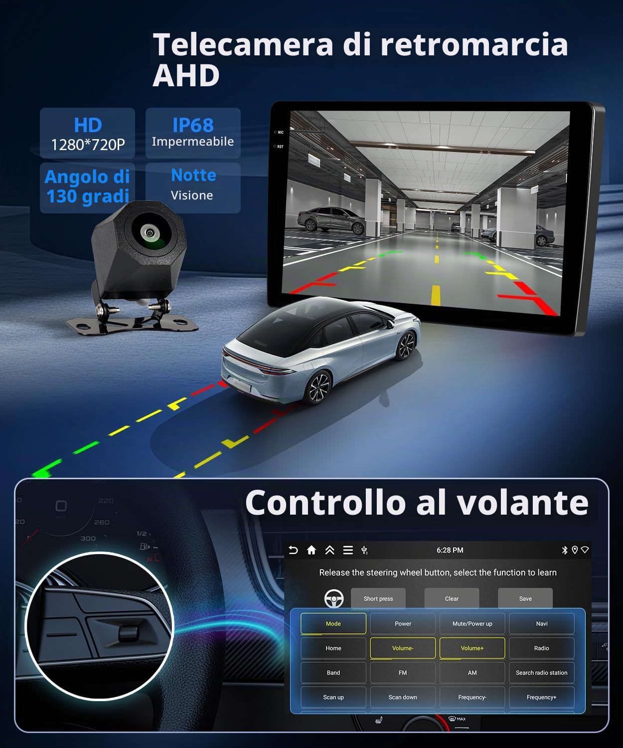 [4GB RAM + 128GB ROM] Motorsi CarPlay 2 Din Autoradio con GPS, 9" Android Auto Doppio Din Stereo Auto Bluetooth con Schermo, Assistente Vocale WiFi SWC FM/RDS Radio EQ MirrorLink + Telecamera