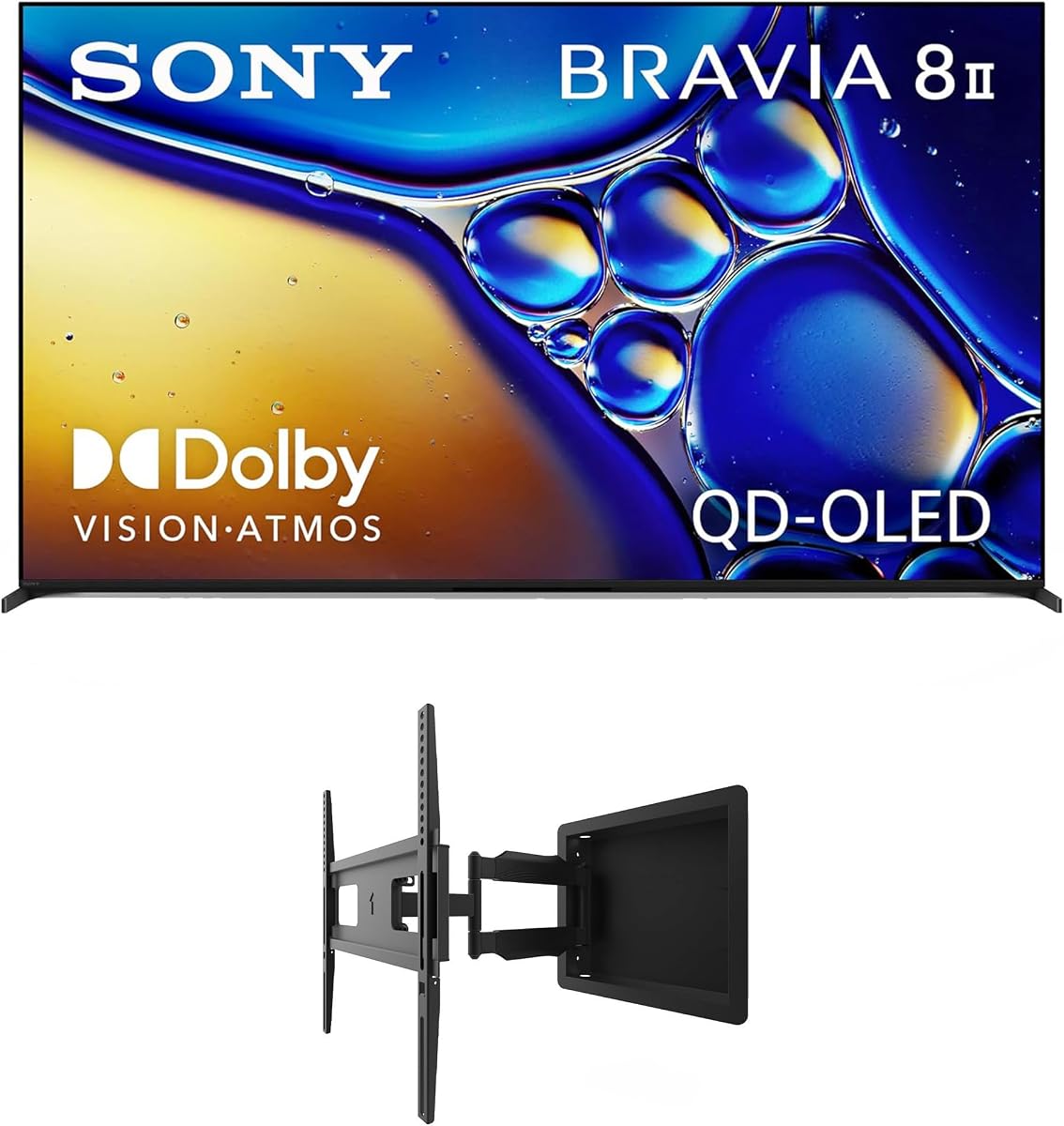 SONY K55XR80M2 55 Inch Bravia 8 QD-OLED 4K HDR Google TV with a Kanto R300 Recessed Low Profile Full Motion Wall Mount (2025)
