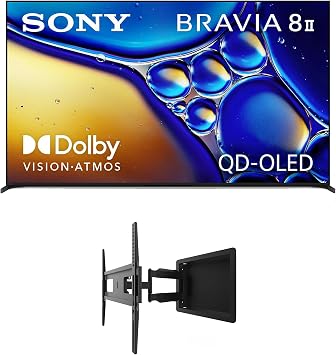 SONY K55XR80M2 55 Inch Bravia 8 QD-OLED 4K HDR Google TV with a Kanto R300 Recessed Low Profile Full Motion Wall Mount 2025