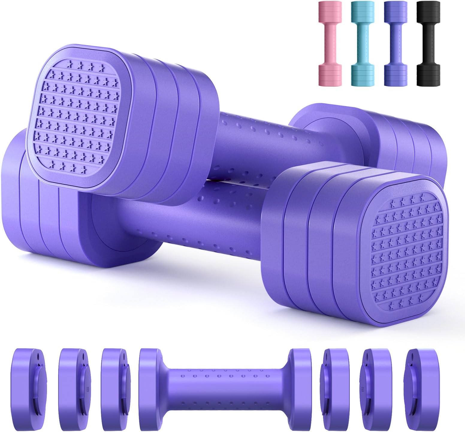 Zempox Adjustable Dumbbell Set of 2, 4 in 1 Free Weights Dumbbells Set for Women, Hand Weights for Women at Home, Each 2lb 3lb 4lb 5lb with TPU Soft Rubber Handle for Home Gym Exercise Training