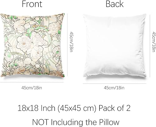 Miniatura 2 de Berkin Arts Alphonse Mucha, fundas de almohada cuadradas decorativas diseñadas con decoración artística, mezcla de poliéster, paquete de 2, 18 x 18
