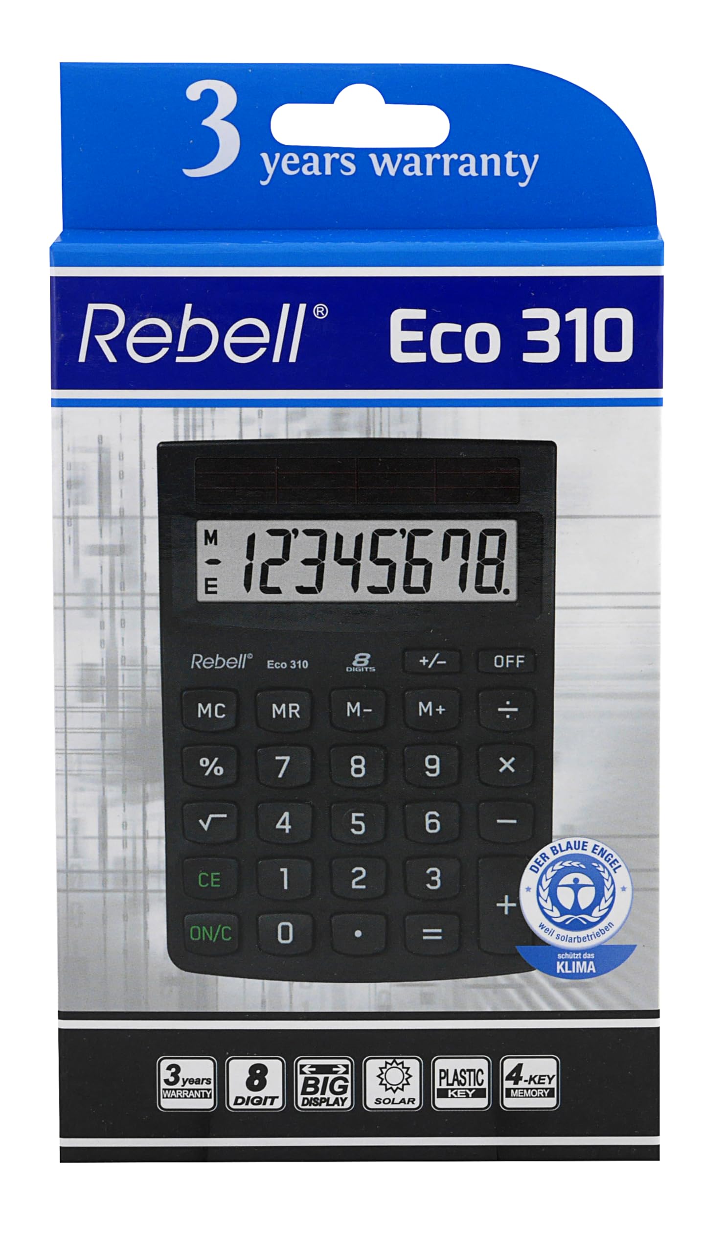 Calcolatrice Da Tavolo Rebell RE-ECO310 - 8 Cifre, In Plastica Riciclata, Nero - Foto 9