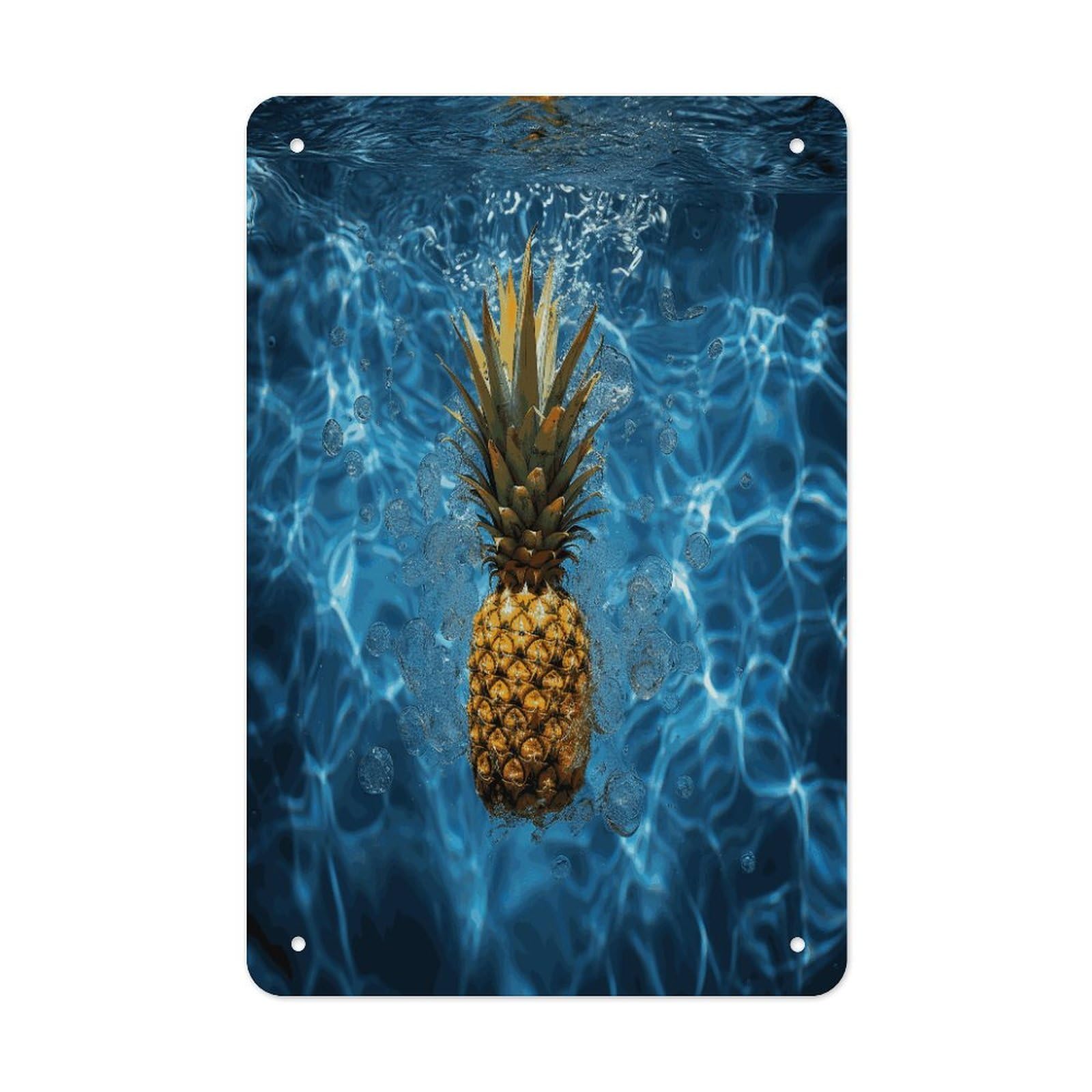 LDGSUPH Pineapple in The Pool Wall Art Prints Folded Edge Iron Sheet Painting with Holes for Wall Prints Decorative Picture Metal Signboard Decor Painting for Outdoor Indoor Wall Decor