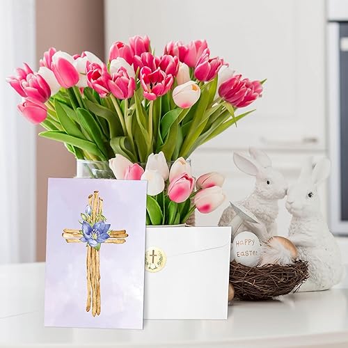 Miniatura 5 de Whaline 24 juegos de tarjetas de felicitación de Pascua, coloridas tarjetas de cruz florales religiosas con sobres y calcomanías, tarjetas