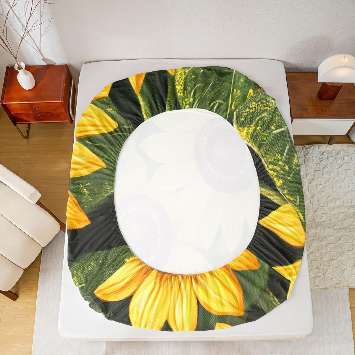 Sunflowers Ladybird Kids Fitted Sheet Full Size,Ladybug Beetle Insects Rustic Bedding Set,Girls Boys Room Decor,Floral Plant Botanical Nature Bright Bed Sheet,2 Pillowcases(No Flat)