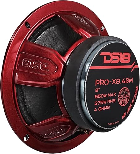 Miniatura 51 de DS18 PRO-X6.4M - Altavoz de 6.5 pulgadas, rango medio, bala de aluminio roja, 500 W máximo, 250 W RMS, 4 ohmios, altavoces de puerta de audio