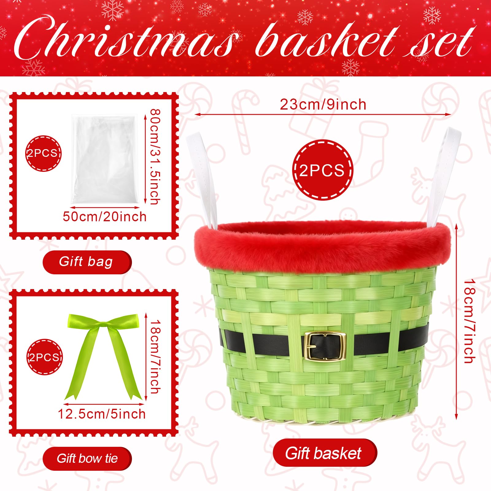 Threehoney Geschenkkorb für Weihnachten, leer, Bambuskorb, Korb mit Tasche und Schleife, Weihnachtsgeschenke für Damen und Herren, Aufbewahrungsgeschenk, Snack-Skep mit Griff für Weihnachtsdekoration