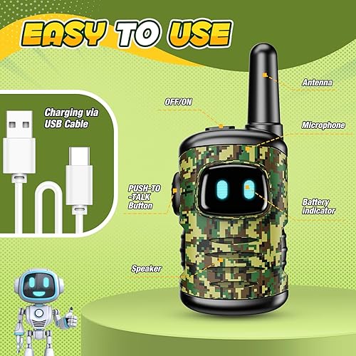 Miniatura 4 de Juguetes para niños de 3 a 8 años mini Walkies Talkies recargables con cordón, paquete de 2 regalos de Navidad y cumpleaños para niños de 3, 4, 5, 6