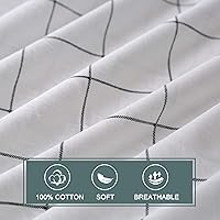 Vista 4 de JELLYMONI - Juego de funda de edredón de 3 piezas, 100% algodón natural, estampado blanco con cuadrícula negra, patrón geométrico, con cierre