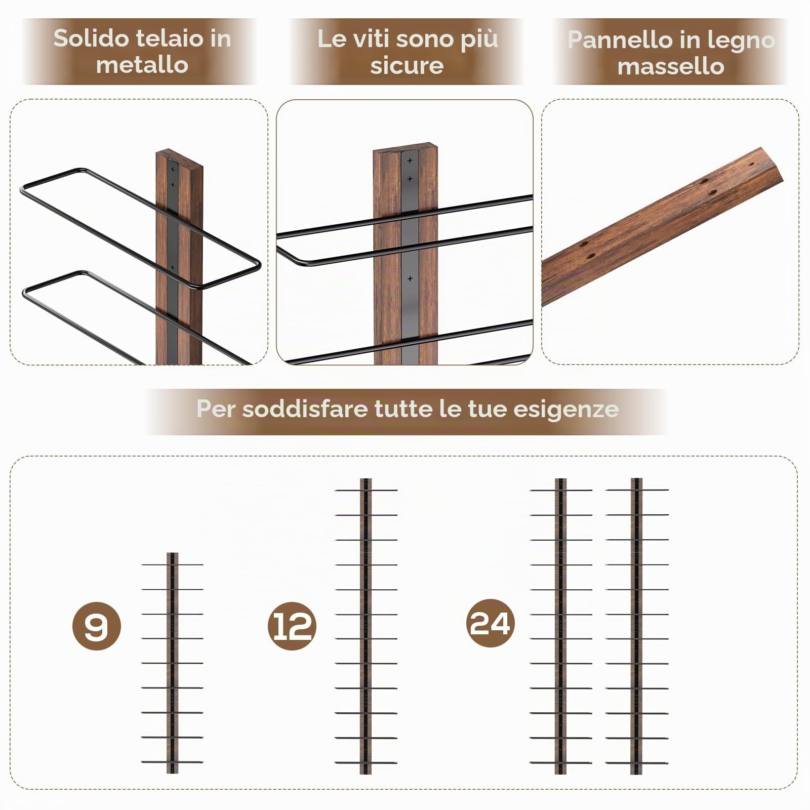 B4Life Portabottiglie da parete in legno, Porta bottiglie di vino da parete, portabottiglie+da+parete,ideale per 9 Bottiglie di Vino porta vino da parete,Portabottiglie vinoCucina, Bar