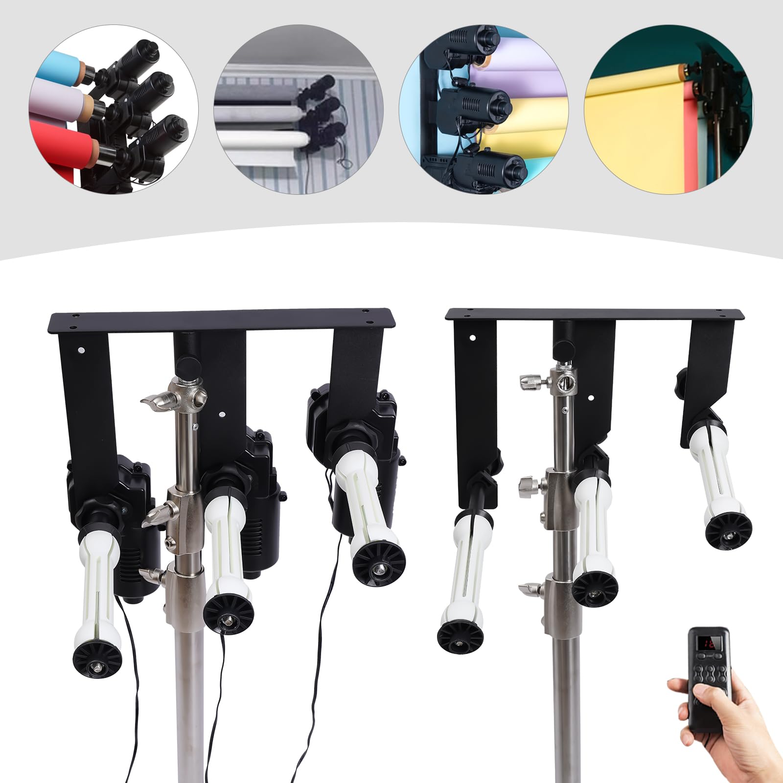 DDYOOK 3 Roller Motorized Electric Wall Ceiling Mount Background Support System with Remote,Support System for Advertising, Photo Studio and Wedding Backdrops (3 Rollers)