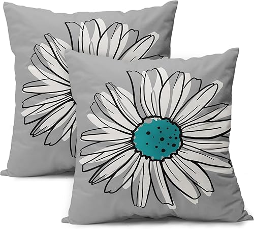 aportt Juego de 2 fundas de almohada de margaritas turquesa de 18 x 18 pulgadas, fundas de sofá florales modernas abstractas con flores, decoración