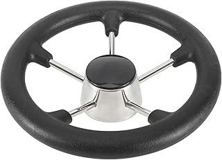 NovelBee 11-1/2 Inch Stainless Steel 5 Spoke Boat Marine Destroyer Steering Wheel with Black PU Foam (Without Knob)