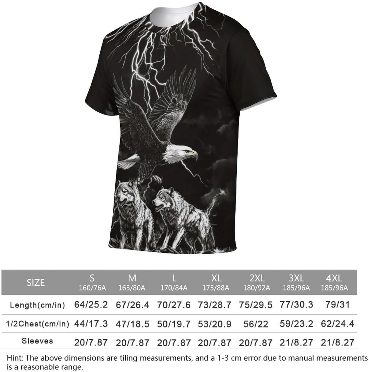 Men's 3D Printed Wolf and Bald Eagle Graphic Tee Shirt Animal Theme Shirt - Image 6