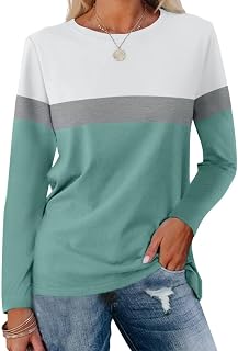 ORANDESIGNE Women's Long Sleeve Color Block Tunics Tops Casual Crew Neck Fall Shirts Blouses