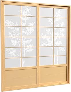 Red Lantern 7 ft. Tall Bamboo Tree Shoji Sliding Door Kit - Natural