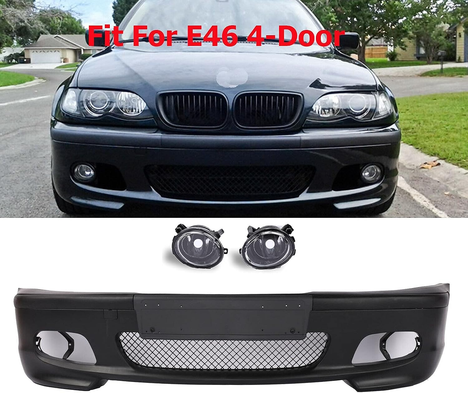 PENSUN M-Tech II Style Front Bumper Fit for 1999-2006 BMW E46 323i 325i 328i 330i With Fog Light