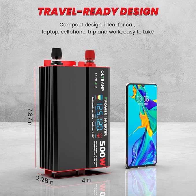 Inversor de potencia 500W 12V a 110V/120V AC con pantalla LCD miniatura 6