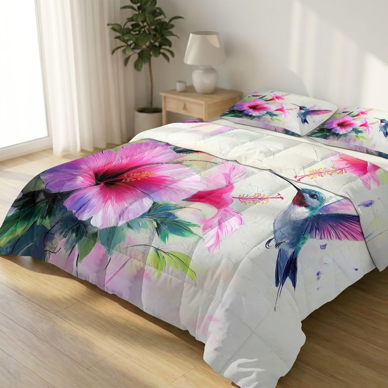 Generisch Szara kołdra bez poszewki 180 x 200 cm, nadaje się do prania, akwarela, kwiaty, ptaki, kołdra pikowana na łóżko - miękka kołdra całoroczna, nadaje się do prania, dla chłopców, dziewcząt